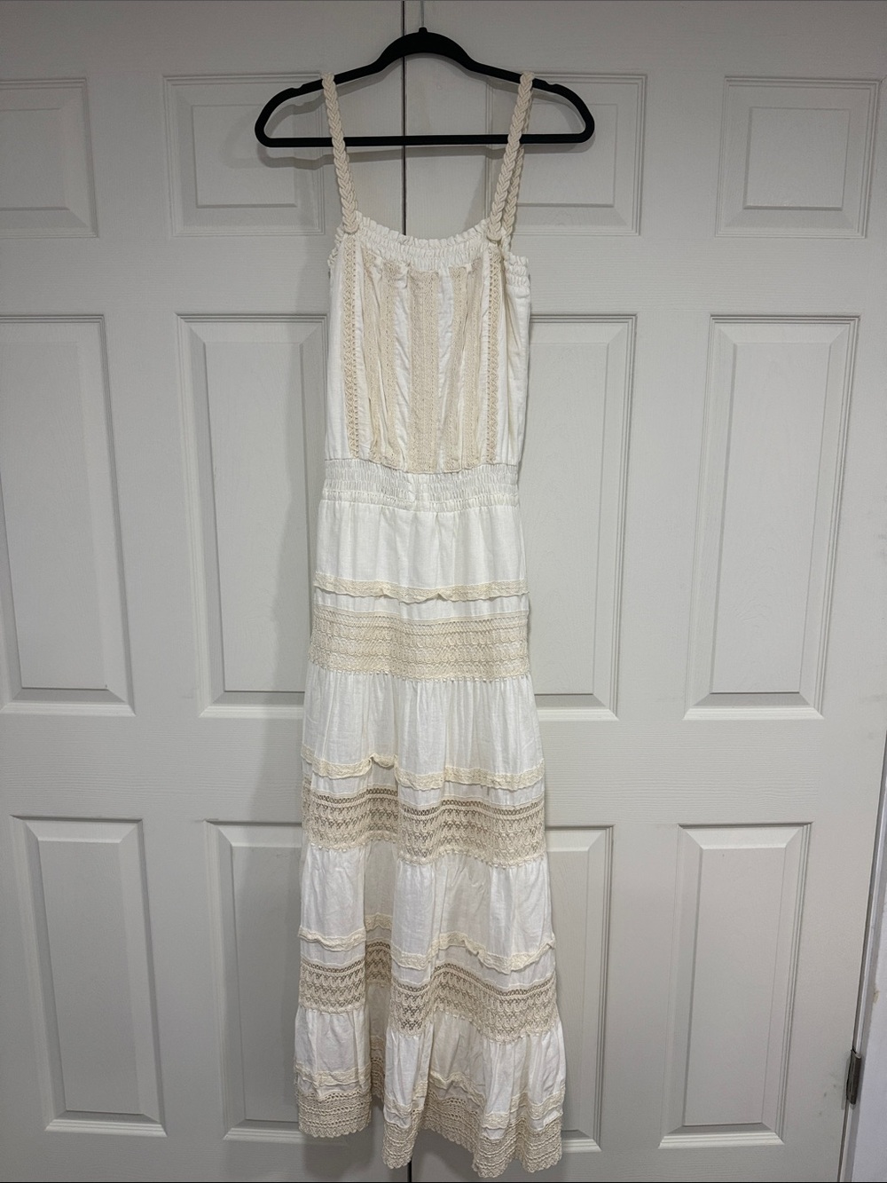 Bohemian Cream Tiered Lace Maxi Dress